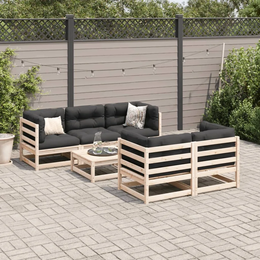 Salon de jardin 6 pcs avec coussins bois de pin massif - 3