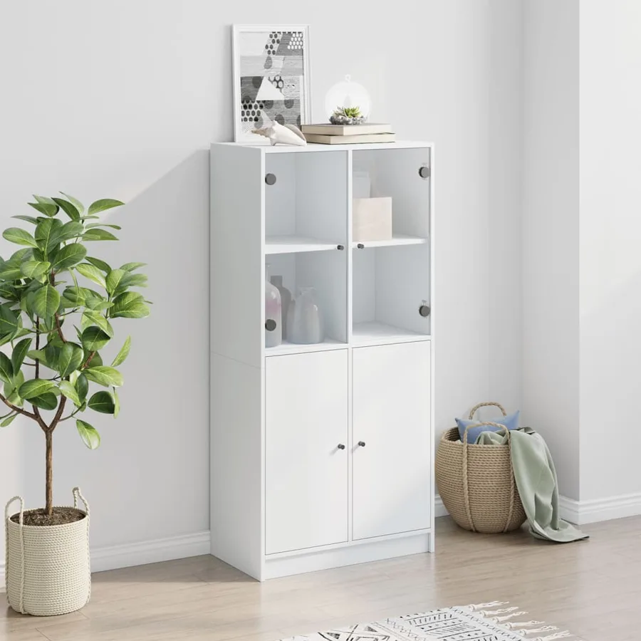 Buffet haut avec portes blanc 68x37x142 cm bois d'ingénierie - 3