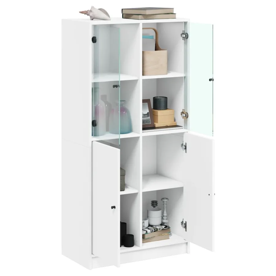 Buffet haut avec portes blanc 68x37x142 cm bois d'ingénierie - 4