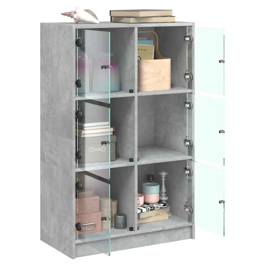 Buffet haut avec portes gris béton 68x37x109 cm bois ingénierie - 4