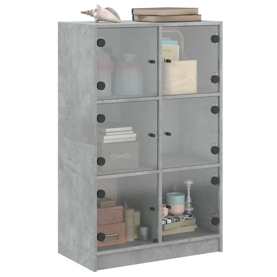 Buffet haut avec portes gris béton 68x37x109 cm bois ingénierie - 5