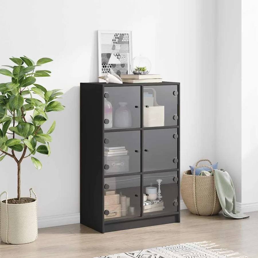 Buffet haut avec portes noir 68x37x109 cm bois d'ingénierie - 3