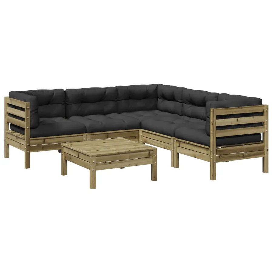 Salon de jardin 6 pcs avec coussins bois de pin imprégné - 2