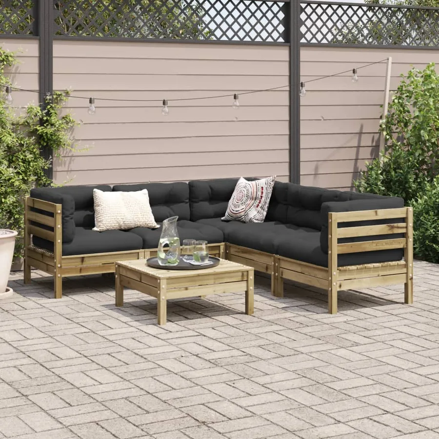 Salon de jardin 6 pcs avec coussins bois de pin imprégné - 3