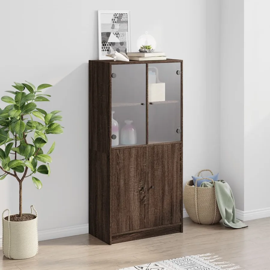 Buffet haut avec portes chêne marron bois d'ingénierie - 3