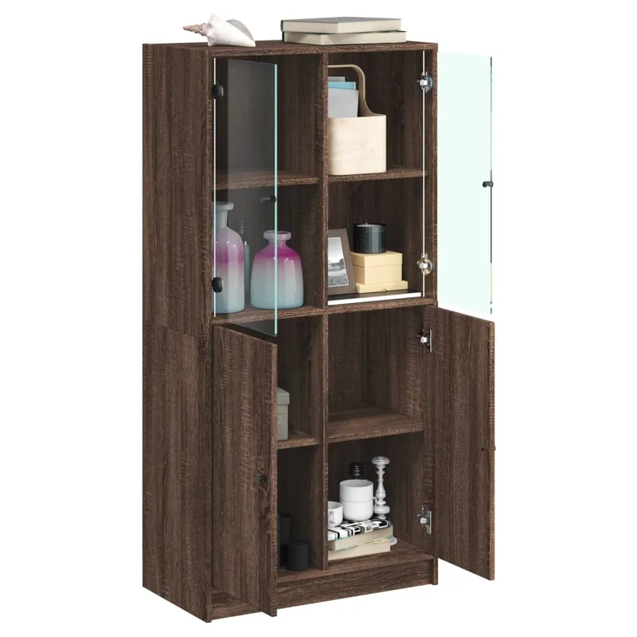 Buffet haut avec portes chêne marron bois d'ingénierie - 4