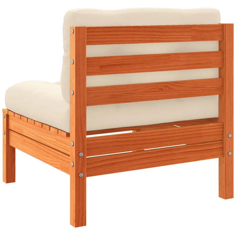 Salon de jardin 9 pcs avec coussins marron cire bois pin massif - 9