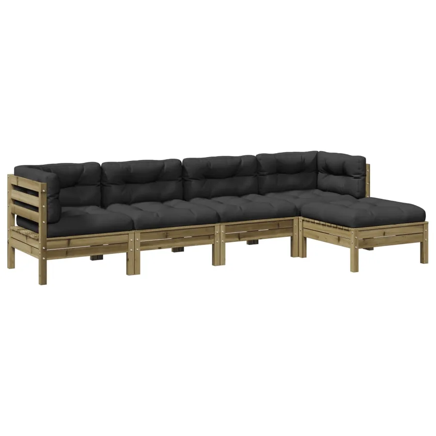Salon de jardin 5 pcs avec coussins bois de pin imprégné - 2