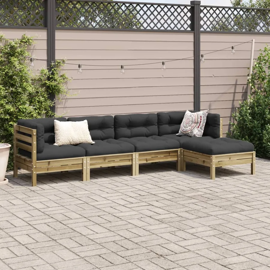 Salon de jardin 5 pcs avec coussins bois de pin imprégné - 3
