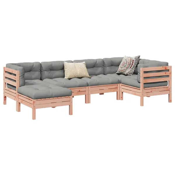 Salon de jardin 6 pcs et coussins bois massif sapin de douglas