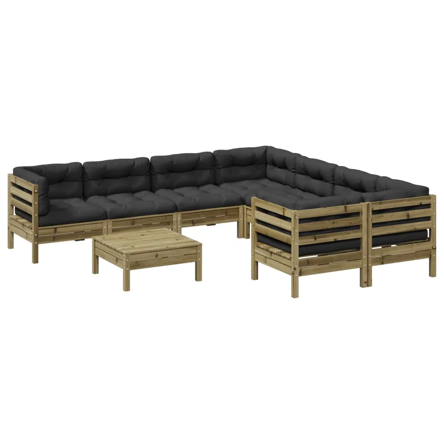 Salon de jardin 9 pcs avec coussins bois de pin imprégné - 2