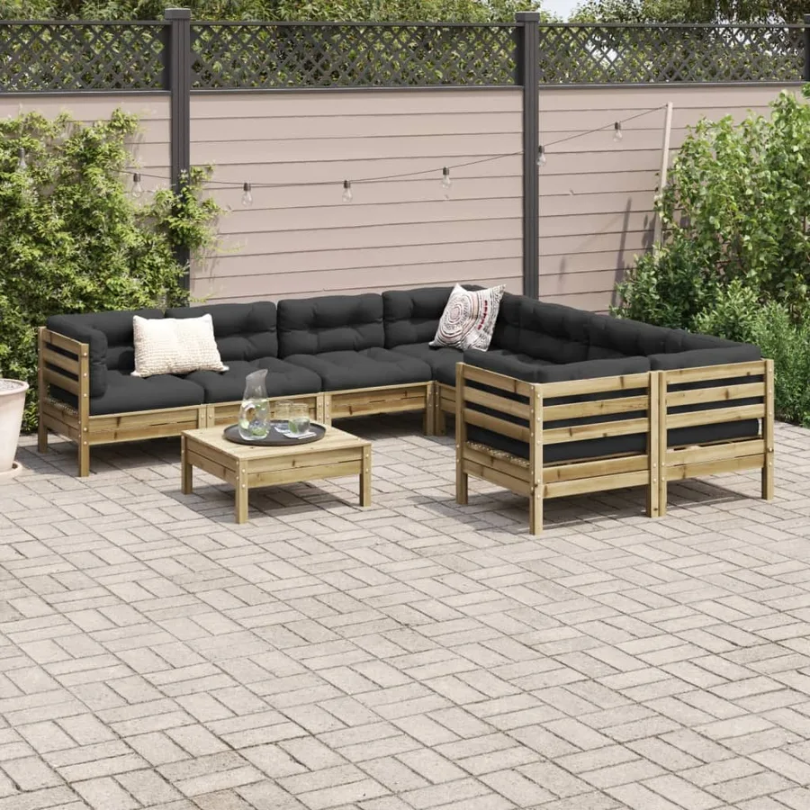 Salon de jardin 9 pcs avec coussins bois de pin imprégné - 3