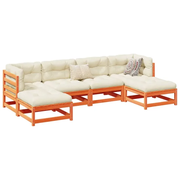 Salon de jardin 6 pcs avec coussins cire marron bois pin massif