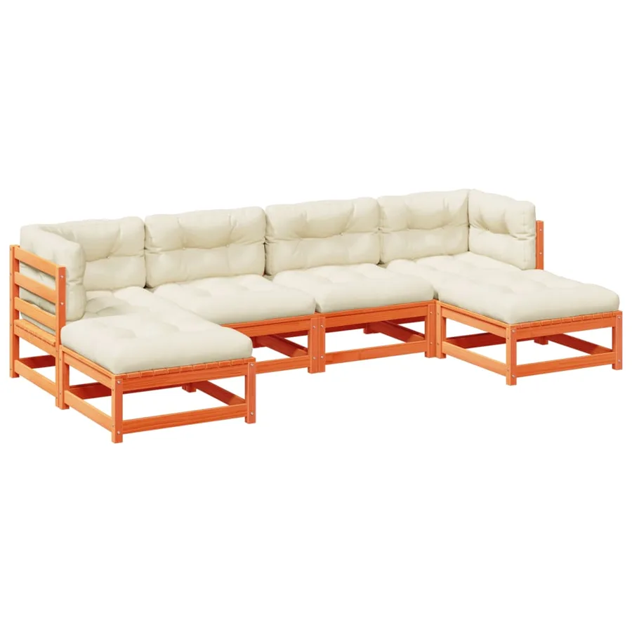 Salon de jardin 6 pcs avec coussins cire marron bois pin massif - 2