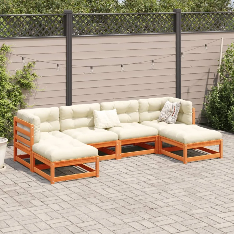 Salon de jardin 6 pcs avec coussins cire marron bois pin massif - 3