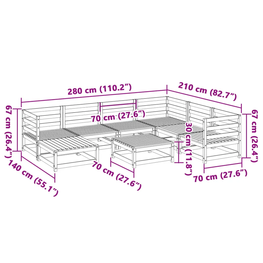 Salon de jardin 8 pcs bois massif sapin de douglas - 10