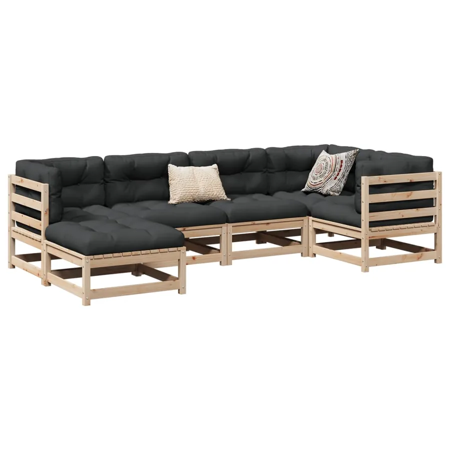 Salon de jardin 6 pcs avec coussins bois de pin massif