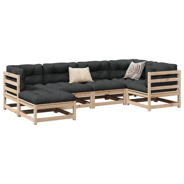Salon de jardin 6 pcs avec coussins bois de pin massif