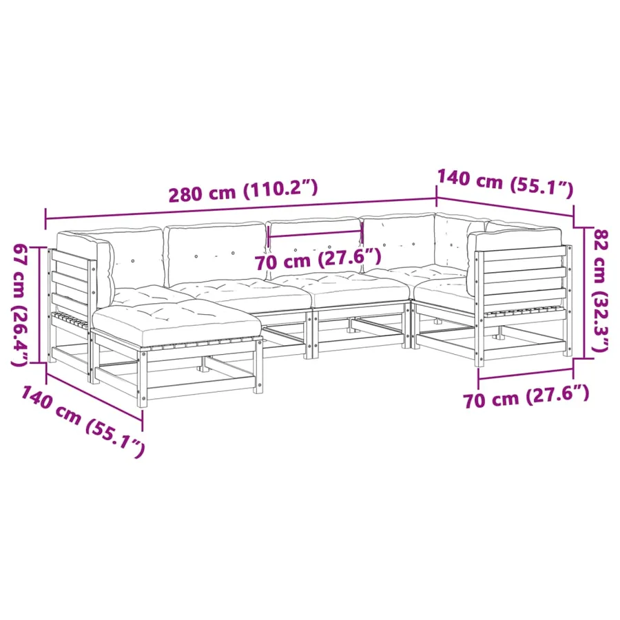 Salon de jardin 6 pcs avec coussins bois de pin massif - 12