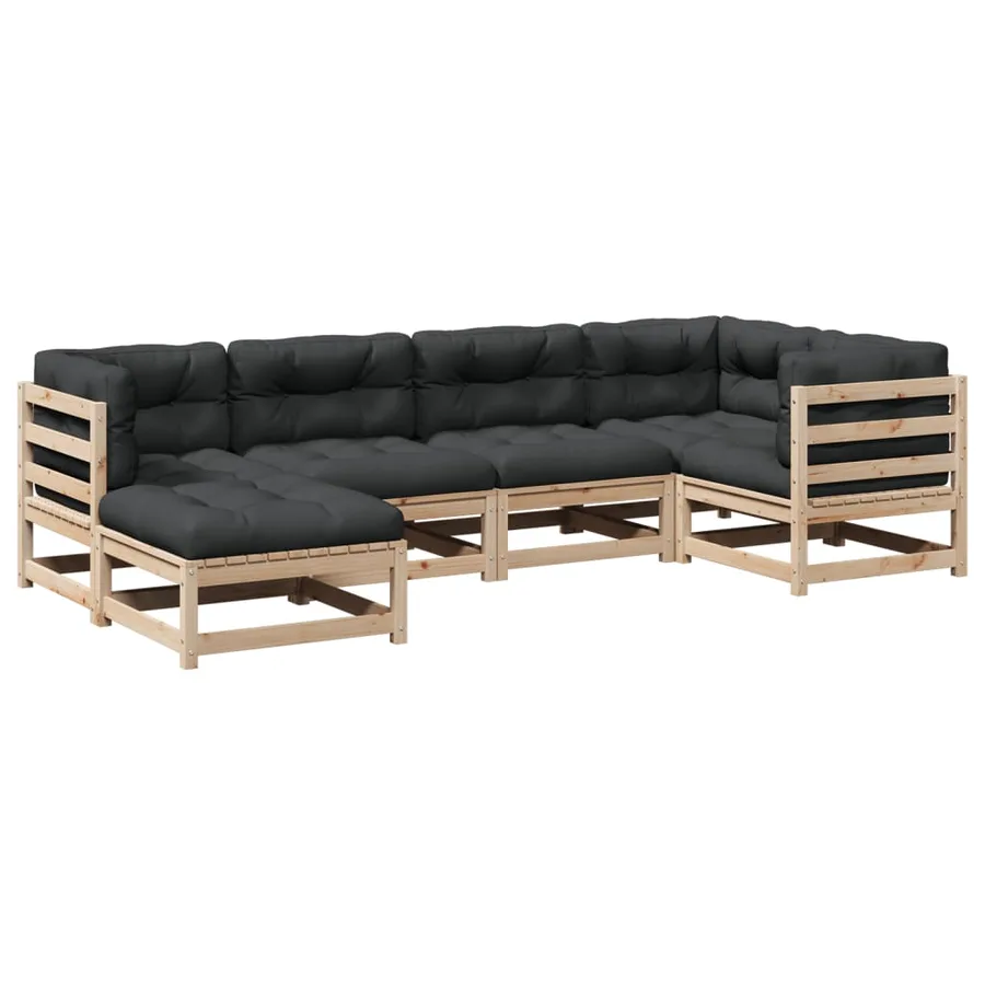 Salon de jardin 6 pcs avec coussins bois de pin massif - 2