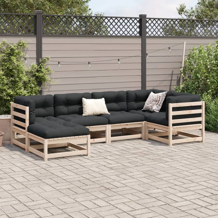 Salon de jardin 6 pcs avec coussins bois de pin massif - 3