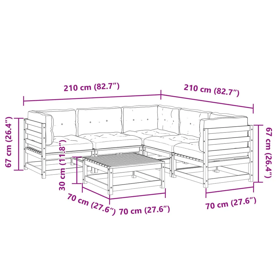 Salon de jardin 6 pcs avec coussins bois de pin massif - 12