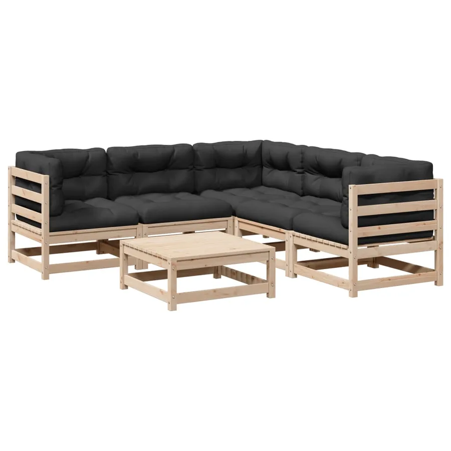 Salon de jardin 6 pcs avec coussins bois de pin massif - 2