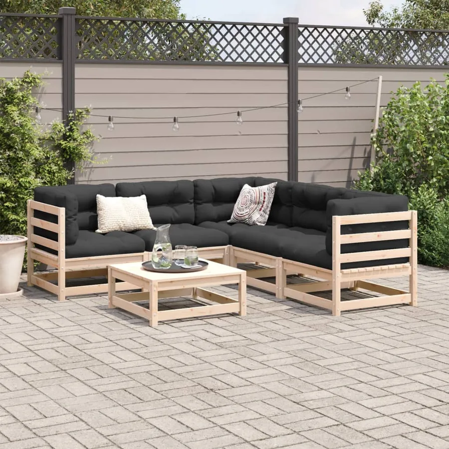 Salon de jardin 6 pcs avec coussins bois de pin massif - 3