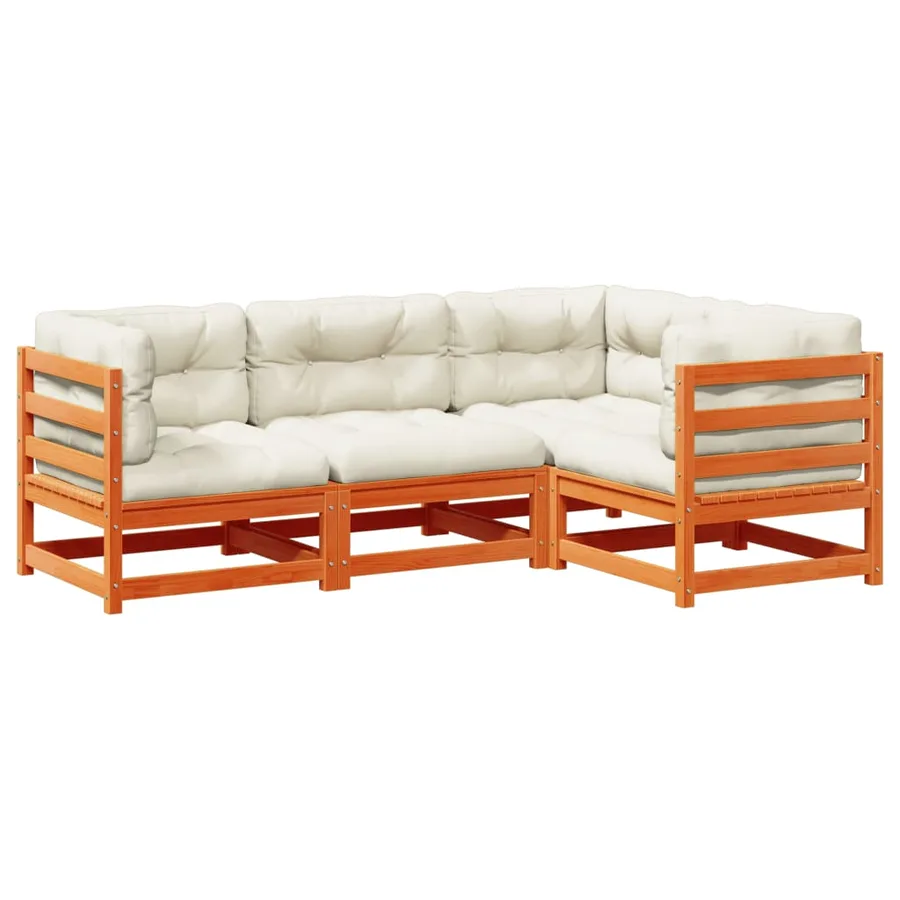 Salon de jardin 4 pcs avec coussins cire marron bois pin massif - 2