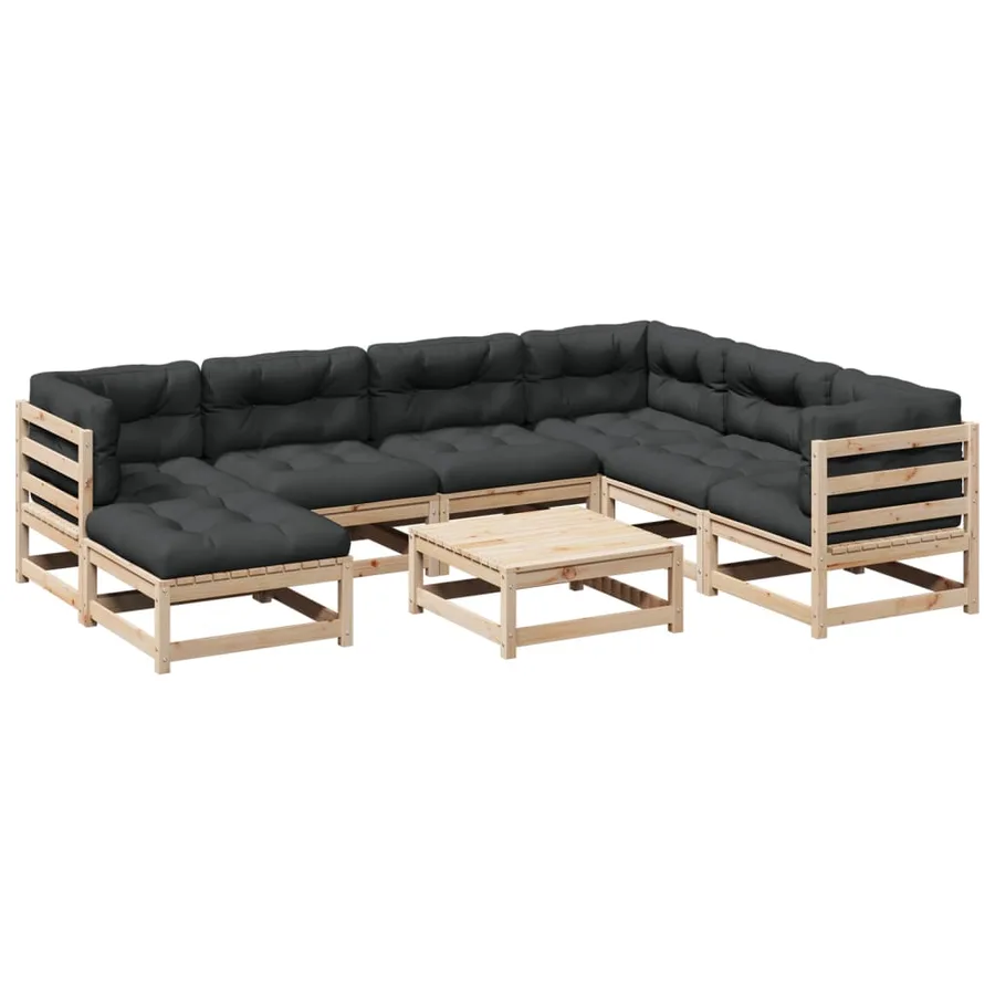 Salon de jardin 8 pcs avec coussins bois de pin massif - 2