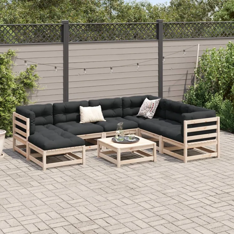 Salon de jardin 8 pcs avec coussins bois de pin massif - 3