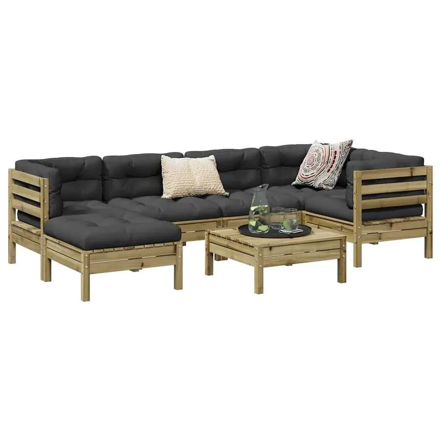 Salon de jardin 7 pcs avec coussins bois de pin imprégné