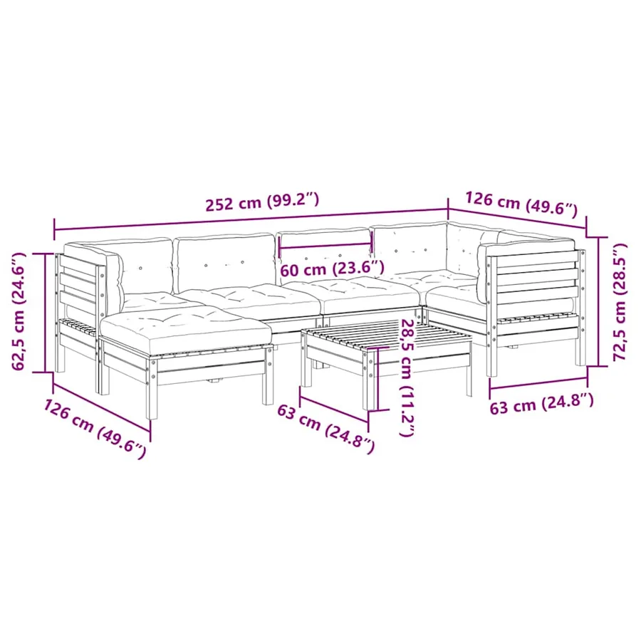 Salon de jardin 7 pcs avec coussins bois de pin imprégné - 14