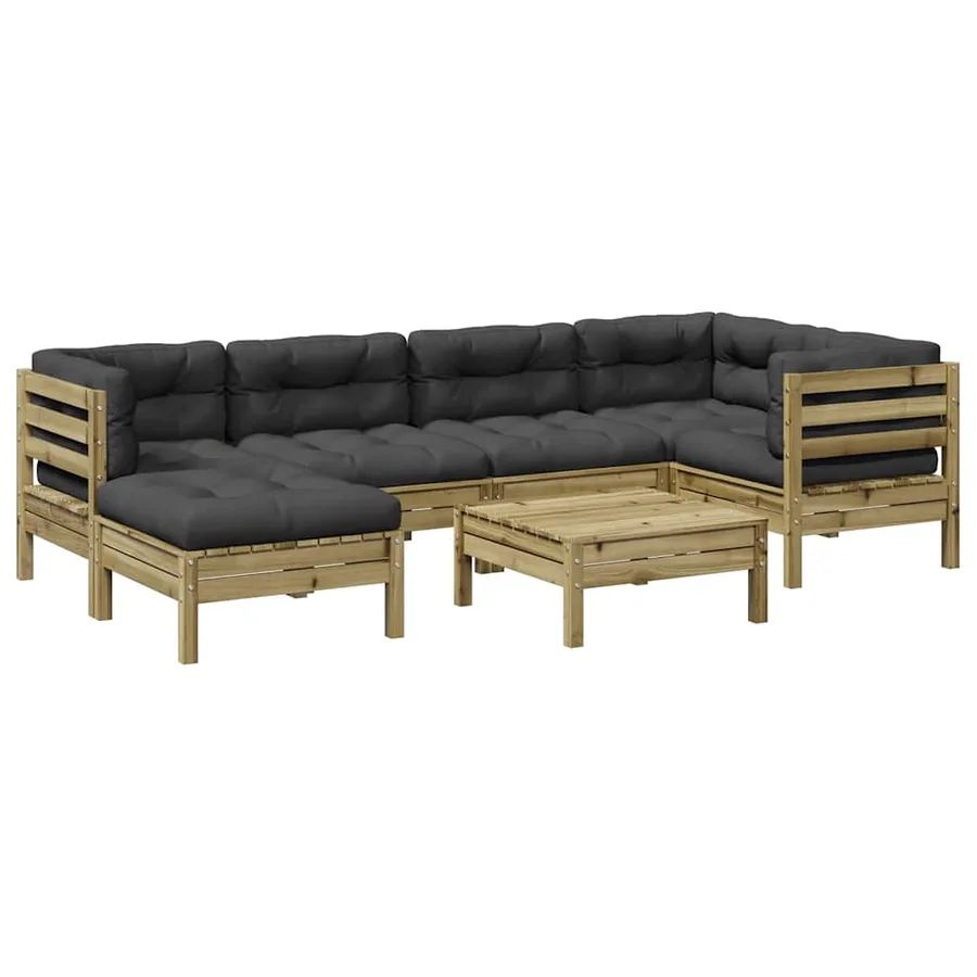 Salon de jardin 7 pcs avec coussins bois de pin imprégné - 2