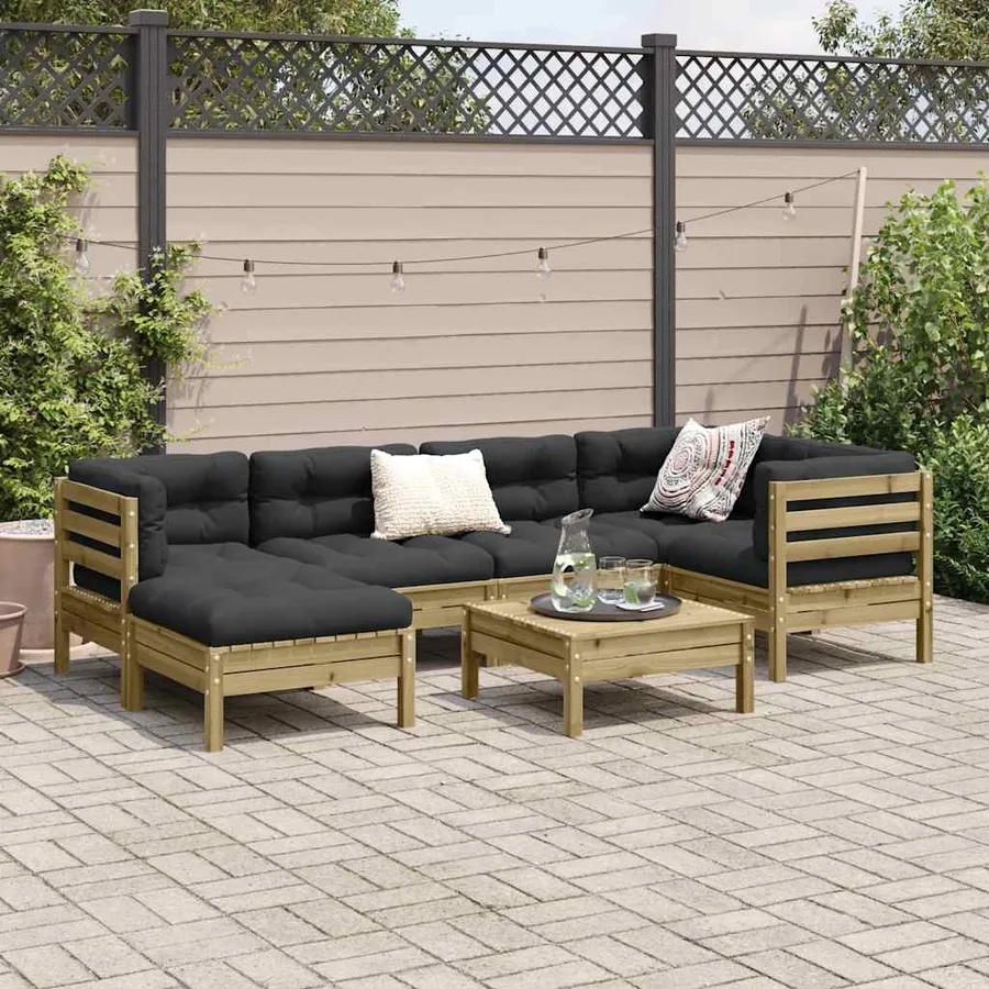 Salon de jardin 7 pcs avec coussins bois de pin imprégné - 3