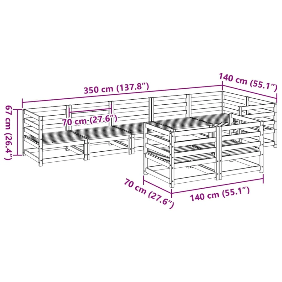 Salon de jardin 8 pcs bois massif sapin de douglas - 9