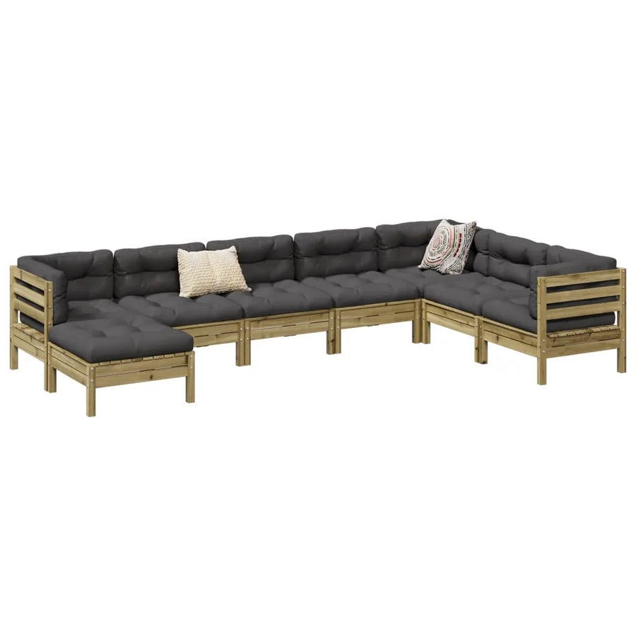 Salon de jardin 8 pcs avec coussins bois de pin imprégné
