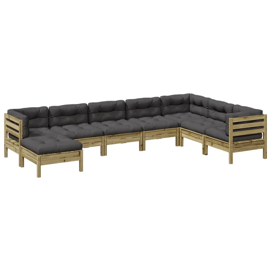 Salon de jardin 8 pcs avec coussins bois de pin imprégné - 2
