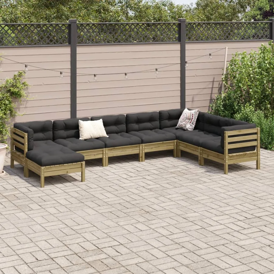 Salon de jardin 8 pcs avec coussins bois de pin imprégné - 3
