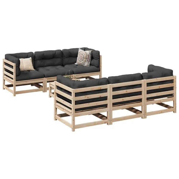 Salon de jardin 7 pcs avec coussins bois de pin massif