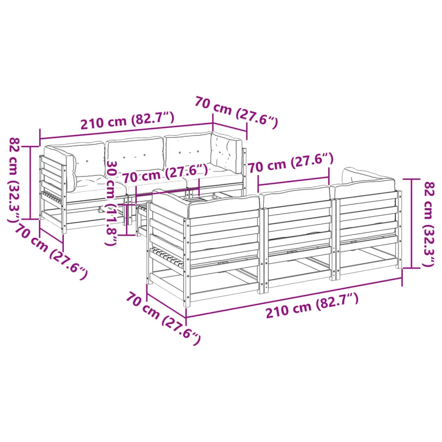 Salon de jardin 7 pcs avec coussins bois de pin massif - 12