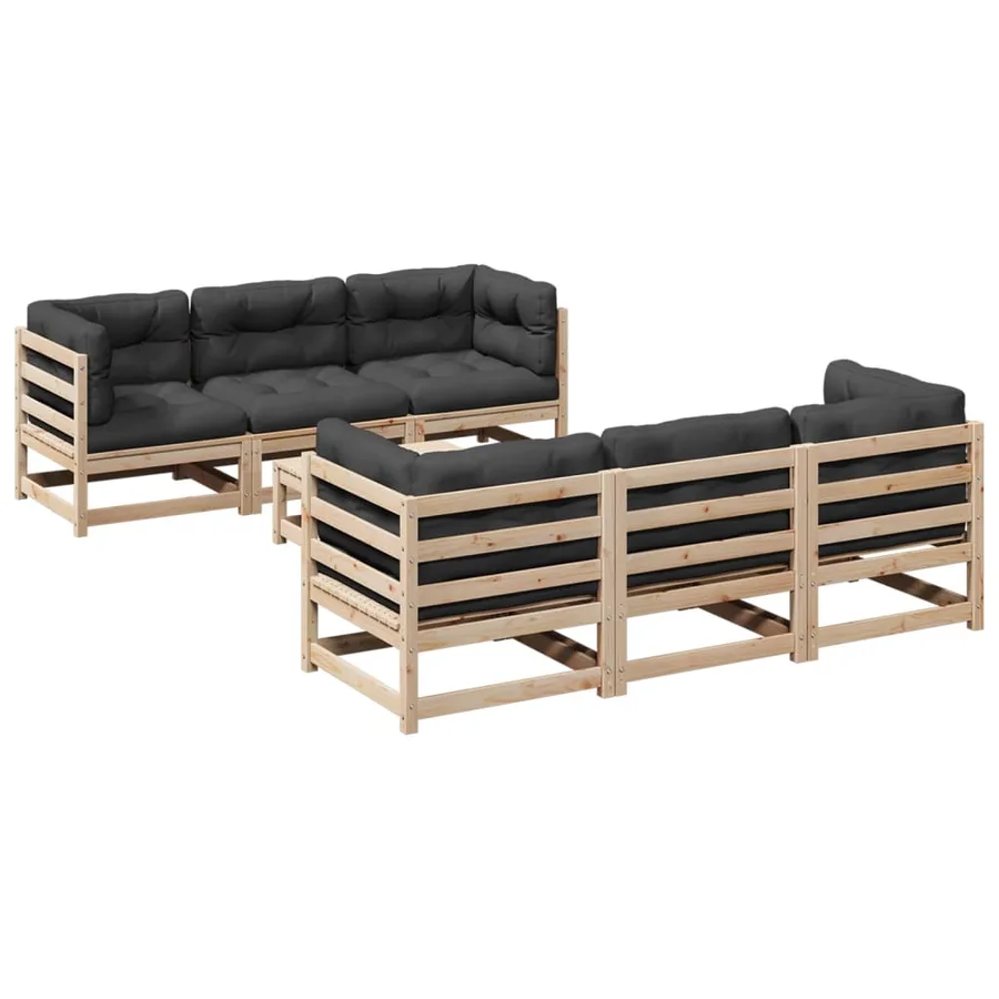 Salon de jardin 7 pcs avec coussins bois de pin massif - 2