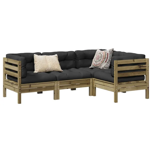 Salon de jardin 4 pcs avec coussins bois de pin imprégné
