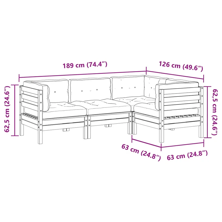 Salon de jardin 4 pcs avec coussins bois de pin imprégné - 10