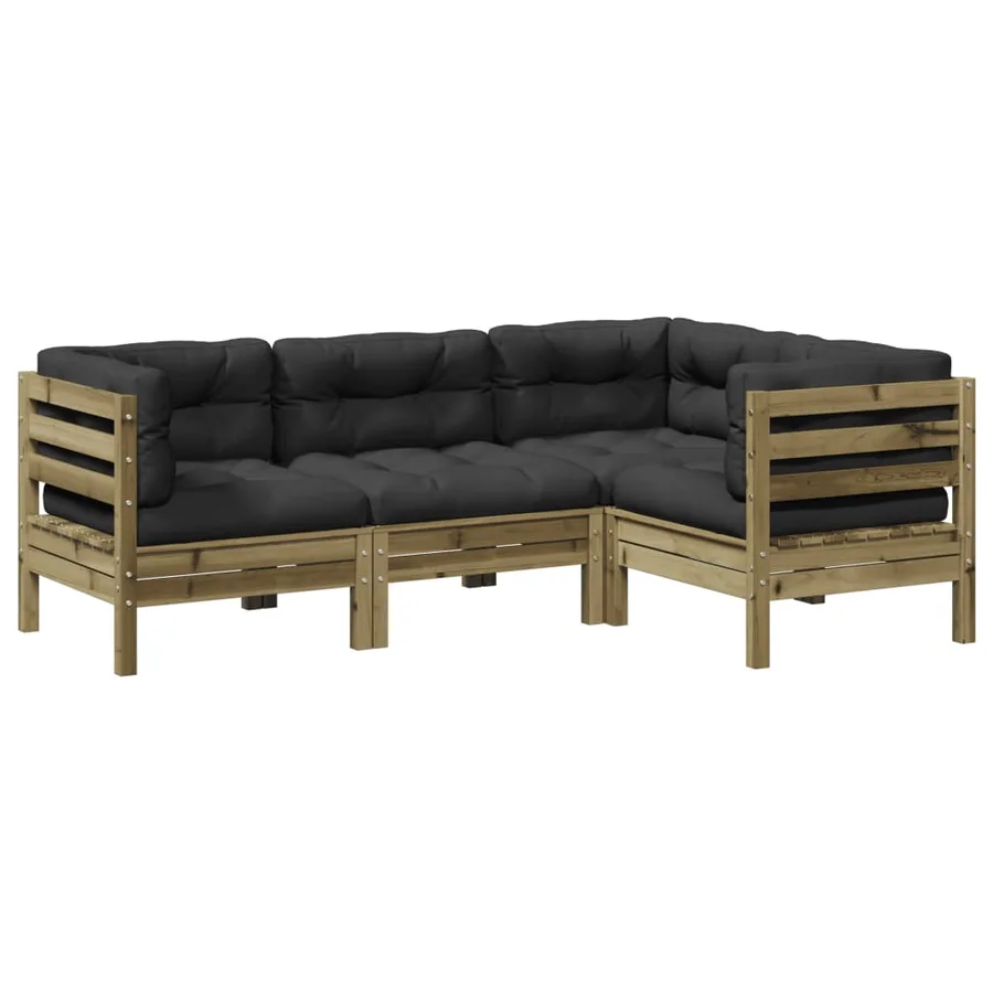 Salon de jardin 4 pcs avec coussins bois de pin imprégné - 2