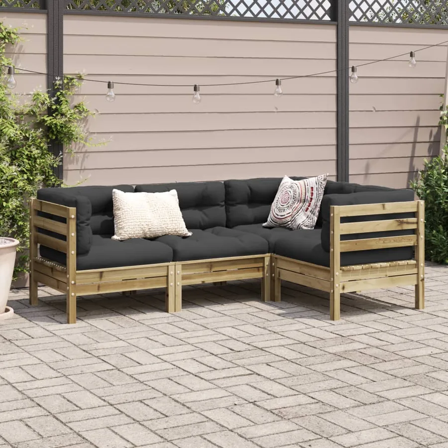 Salon de jardin 4 pcs avec coussins bois de pin imprégné - 3