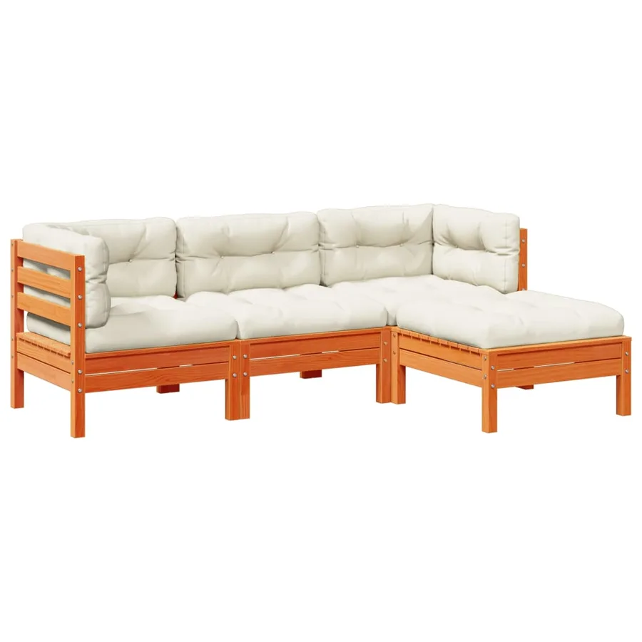 Salon de jardin 4 pcs avec coussins cire marron bois pin massif - 2