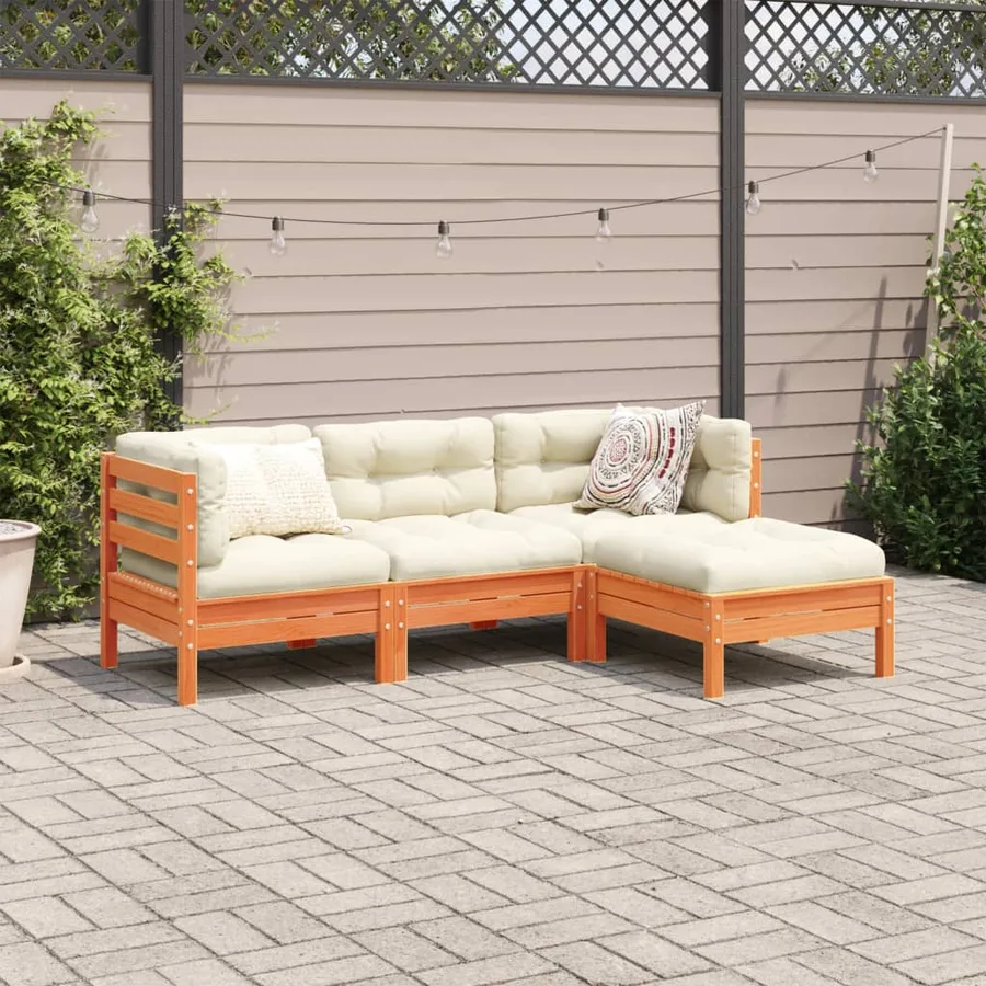 Salon de jardin 4 pcs avec coussins cire marron bois pin massif - 3