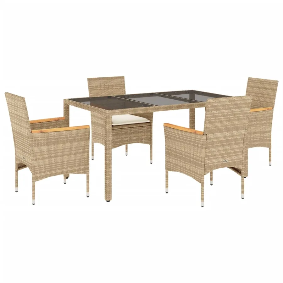Ensemble à manger de jardin et coussins 5 pcs beige rotin verre - 2