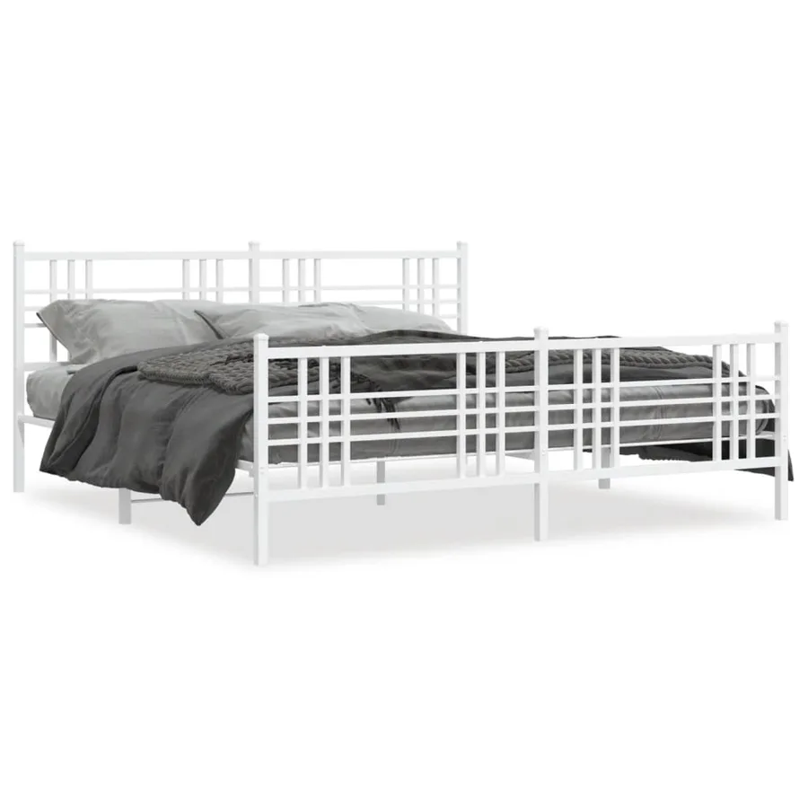 Cadre de lit métal sans matelas et pied de lit blanc 193x203 cm - 2